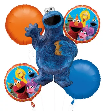 PartyCity Cookie Monster Balloon Bouquet 5pc - Sesame Street