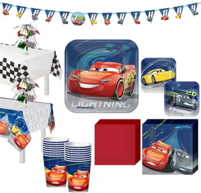 PartyCity Cars 3 Tableware Party Kit for 16 Guests
