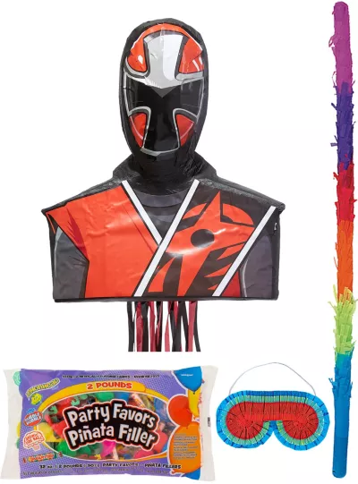 PartyCity Ninja Steel Red Pinata Kit with Candy & Favors - Power Rangers Ninja Steel