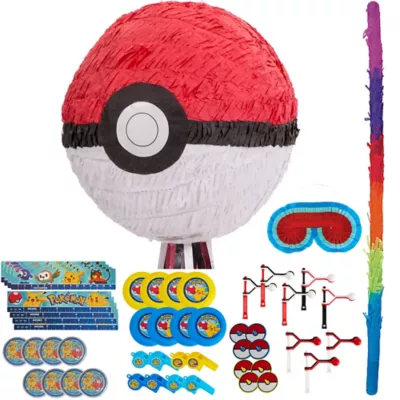 PartyCity Pull String Pokeball Pinata Kit with Favors - Pokemon