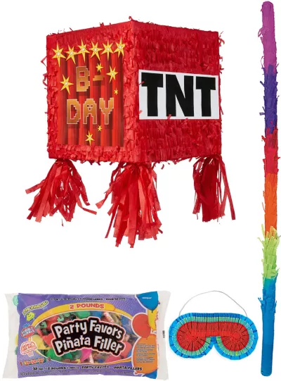 PartyCity Pixelated TNT Block Pinata Kit with Candy & Favors
