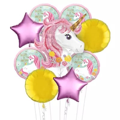 PartyCity Magical Unicorn Balloon Bouquet Kit 17pc
