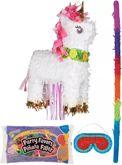 PartyCity Sparkling Unicorn Pinata Kit with Candy & Favors