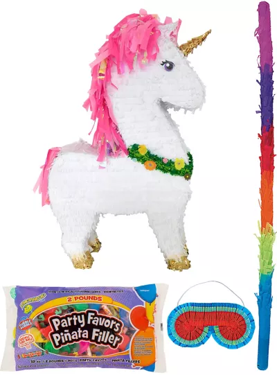 PartyCity Giant Sparkling Unicorn Pinata Kit with Candy & Favors