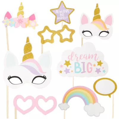 PartyCity Unicorn Photo Booth Props 9ct