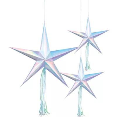 PartyCity 3D Iridescent Star Decorations with Tails 3ct