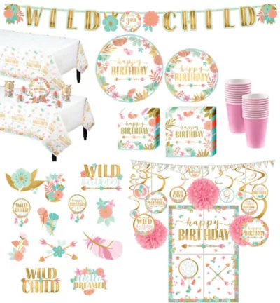 PartyCity Ultimate Boho Girl Birthday Party Kit for 32 Guests