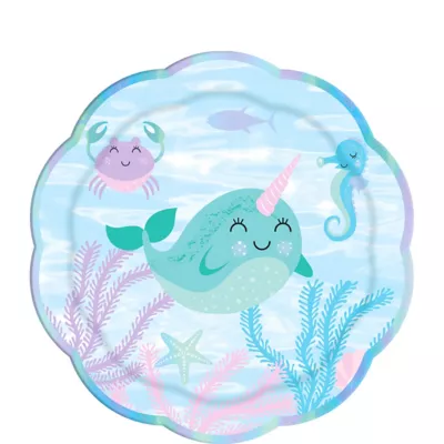 PartyCity Narwhal Scalloped Dessert Plates 8ct