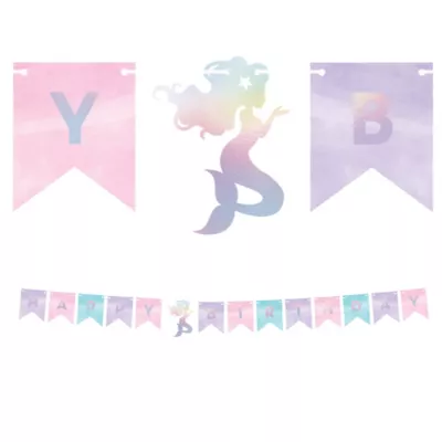 PartyCity Shimmer Mermaid Happy Birthday Pennant Banner