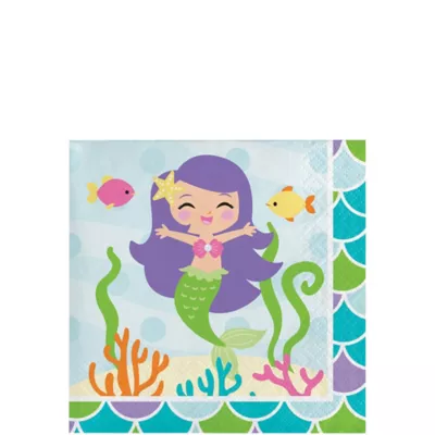 PartyCity Friendly Mermaid Beverage Napkins 16ct