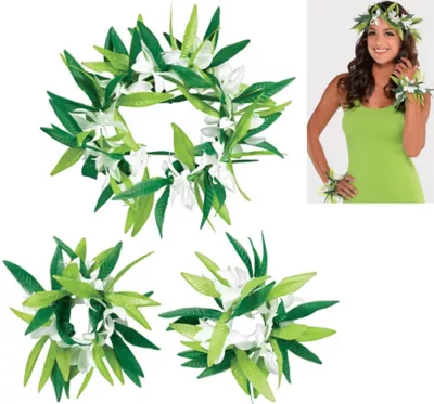  PartyCity Flower & Leaf Maile Lei Accessory Set 3pc