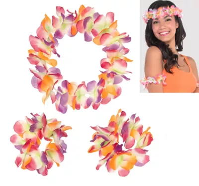 PartyCity Warm Serendipity Head & Wrist Flower Lei Set 3pc