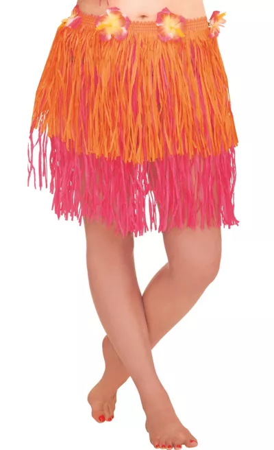 PartyCity Adult Orange & Pink Mini Hula Skirt