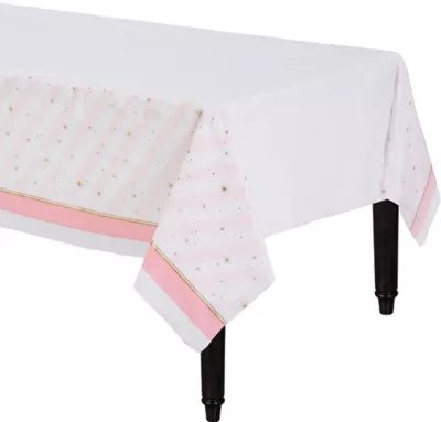 PartyCity Pink Striped Table Cover