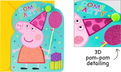 PartyCity Premium Glitter Peppa Pig Invitations 8ct