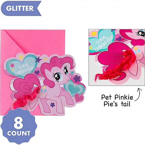 PartyCity Premium Glitter Pinkie Pie Invitations 8ct - My Little Pony