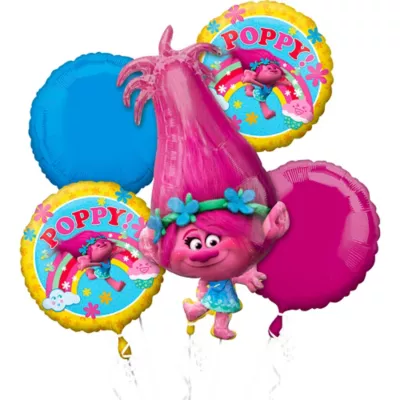 PartyCity Giant Poppy Balloon Bouquet 5pc - Trolls