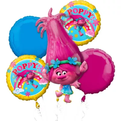  PartyCity Giant Poppy Balloon Bouquet 5pc - Trolls