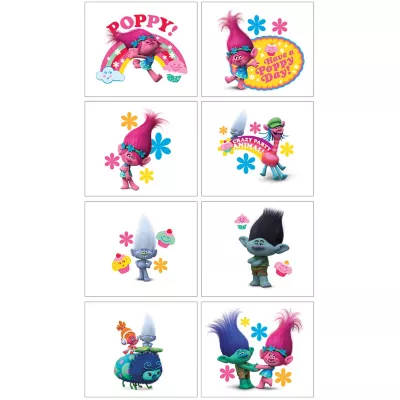 PartyCity Trolls Tattoos 1 Sheet