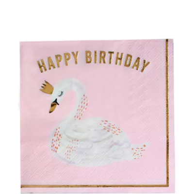 PartyCity Swan Happy Birthday Lunch Napkins 16ct