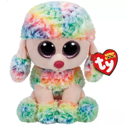 PartyCity Large Rainbow Beanie Boo Poodle Dog Plush
