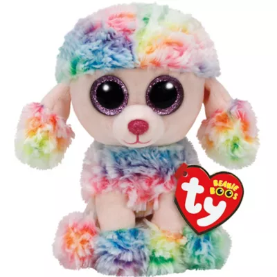 PartyCity Rainbow Beanie Boo Poodle Dog Plush