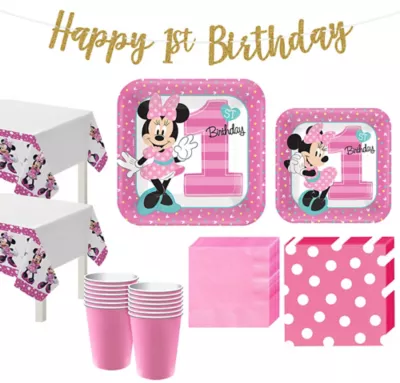 PartyCity 1st Birthday Minnie Mouse Party Kit for 16 Guests