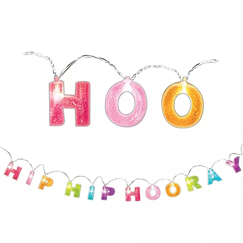 PartyCity Glitter Sign of the Times Hip Hip Hooray String Lights