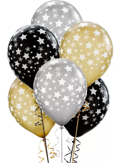 PartyCity Star Balloons 20ct - Black, Gold & Silver