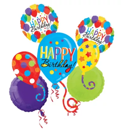 PartyCity Happy Birthday Balloon Bouquet 5pc - Rainbow Balloon Bash
