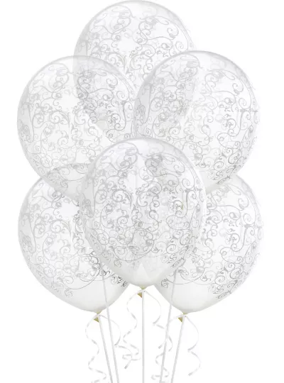  PartyCity Clear Filigree Balloons 6ct