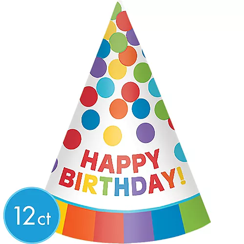 PartyCity Rainbow Happy Birthday Party Hats 12ct