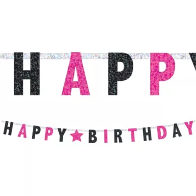 PartyCity Prismatic Black & Pink Happy Birthday Letter Banner