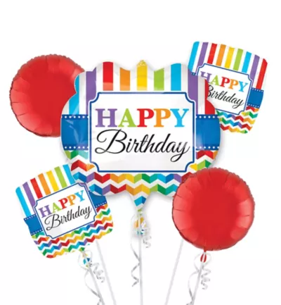 PartyCity Rainbow Chevron Birthday Balloon Bouquet 5pc