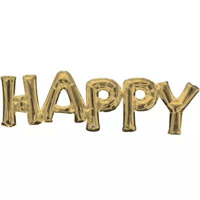PartyCity Air-Filled Gold Happy Letter Balloon Banner