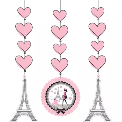  PartyCity Pink Paris String Decorations 3ct