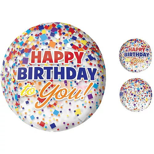 PartyCity Rainbow-fetti Happy Birthday Balloon - See Thru Orbz