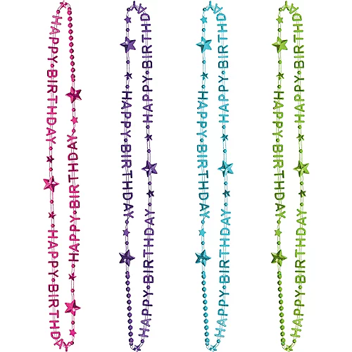 PartyCity Purple & Teal Pastel Birthday Bead Necklaces 6ct