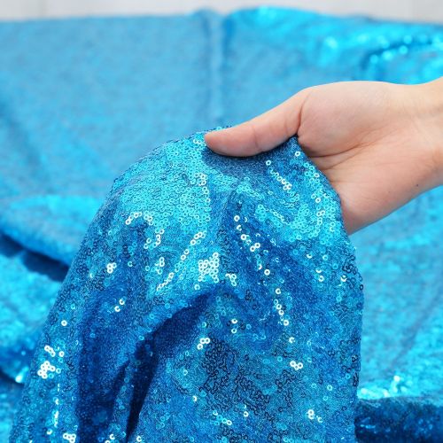  PartyDelight Turquoise Sequin Tablecloth, Round, 132