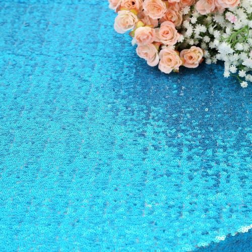  PartyDelight Turquoise Sequin Tablecloth, Round, 132