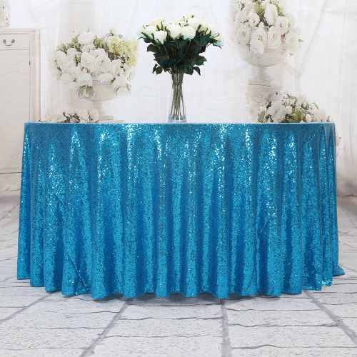  PartyDelight Turquoise Sequin Tablecloth, Round, 132