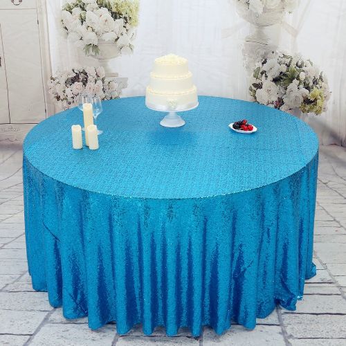  PartyDelight Turquoise Sequin Tablecloth, Round, 132