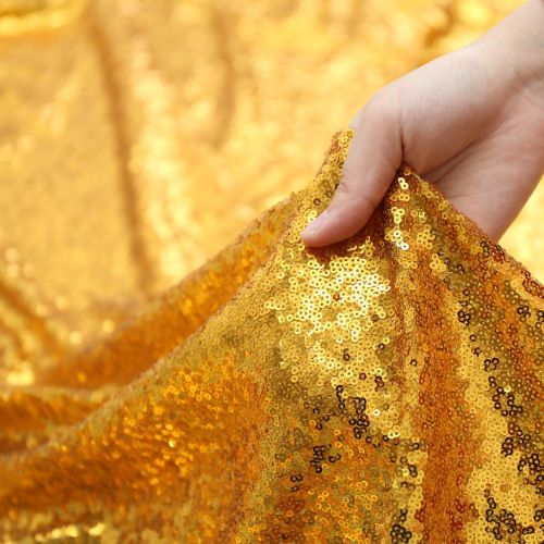  PartyDelight 108 inches Round Gold Sequin Tablecloth for Wedding/Party Gold (Balloons As Gifts)