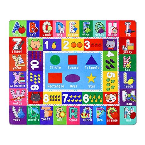  [아마존베스트]Partykindom Kids Play Rug Mat Playmat with Non-Slip Design Playtime Collection ABC, Numbers, Shapes and Animals Educational Area Rug for Children Kids Bedroom Playroom(53.5 x 43.5