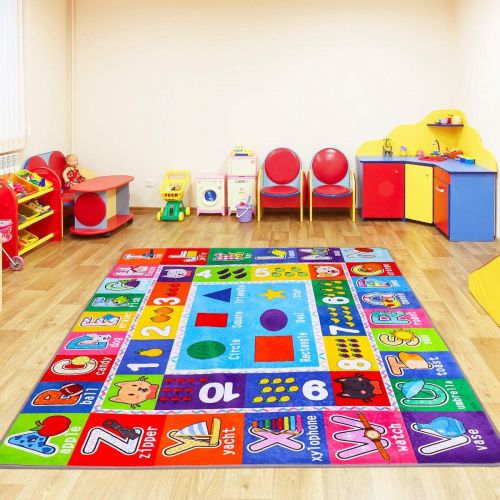  [아마존베스트]Partykindom Kids Play Rug Mat Playmat with Non-Slip Design Playtime Collection ABC, Numbers, Shapes and Animals Educational Area Rug for Children Kids Bedroom Playroom(53.5 x 43.5