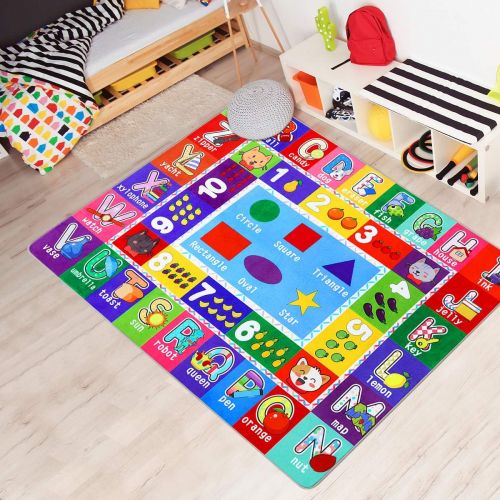  [아마존베스트]Partykindom Kids Play Rug Mat Playmat with Non-Slip Design Playtime Collection ABC, Numbers, Shapes and Animals Educational Area Rug for Children Kids Bedroom Playroom(53.5 x 43.5