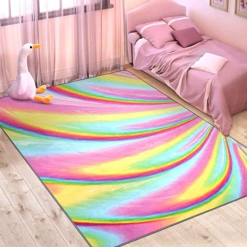  [아마존베스트]PartyKindom Kids Rugs for Girls Bedroom, Kids Rainbow Area Rugs Carpet with Non Slip and Fluffy Soft Design for Kids Play Room , Nursery, Toddler and Home Decor(6.5 x 5 Feet)