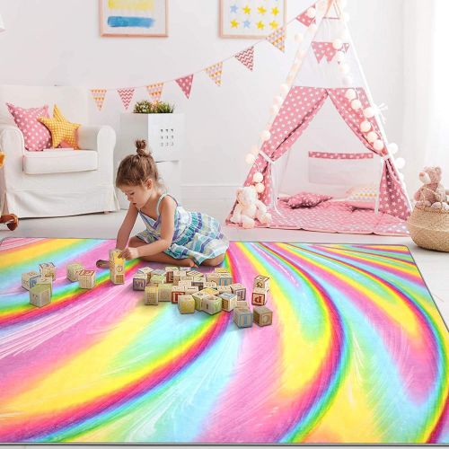  [아마존베스트]PartyKindom Kids Rugs for Girls Bedroom, Kids Rainbow Area Rugs Carpet with Non Slip and Fluffy Soft Design for Kids Play Room , Nursery, Toddler and Home Decor(6.5 x 5 Feet)