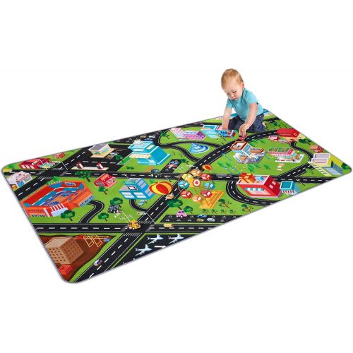  [아마존베스트]PartyKindom Kids Carpet Playmat Rug - Fun City Traffic Game Carpet with 6 Pack Pullback Cars - Learn & Have Fun & Educational Play Mat Rug Great for Children Bedroom Playroom Livin