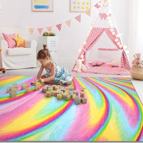  [아마존베스트]PartyKindom Kids Rug for Girls Room with Non-Slip Design - Rainbow Area Rugs for Children Kids Bedroom Play Room Nursery Colorful Fluffy Carpet Home Decor (5 x 6.5 Ft)